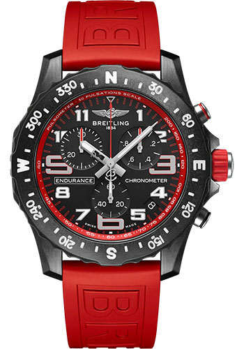 Breitling Endurance Pro Watch - Breitlight® - Black Dial - Red Rubber Strap - Tang Buckle