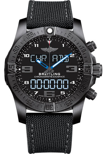 Breitling Exospace B55 Watch - Black Titanium - Volcano Black Dial - Anthracite Military Strap - Tang Buckle