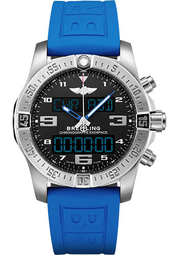 Breitling Exospace B55 Watch - Titanium - Volcano Black Dial - Blue And Black Rubber Strap - Folding Buckle