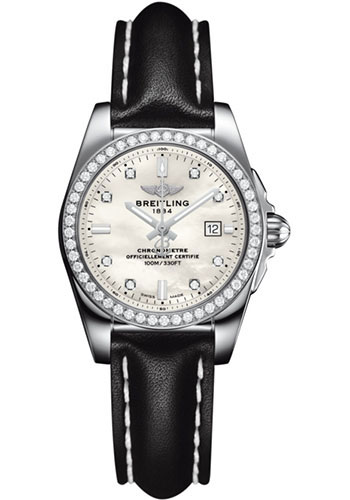 Breitling Galactic 29 SleekT Watch - Steel Case - Mother Of Pearl Dial - Black Leather Strap
