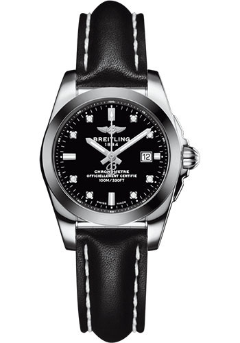 Breitling Galactic 29 SleekT Watch - Steel Case - Trophy Black Dial - Black Leather Strap