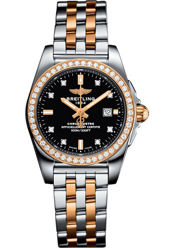 itling Galactic 29 Sleek Watch - Steel & rose Gold, gem-set bezel - Trophy Black Diamond Dial - Two-Tone Bracelet