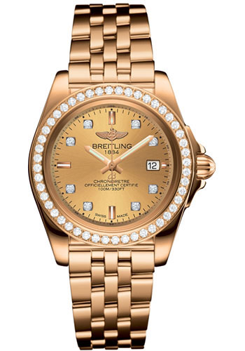 Breitling Breitling Galactic 32 Sleek Watch - Rose Gold - Diamond Bezel - Champagne Diamond Dial - Pilot Bracelet