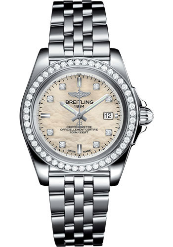 Breitling Galactic 32 Sleek Watch - Steel - Mother-Of-Pearl Diamond Dial - Steel Bracelet