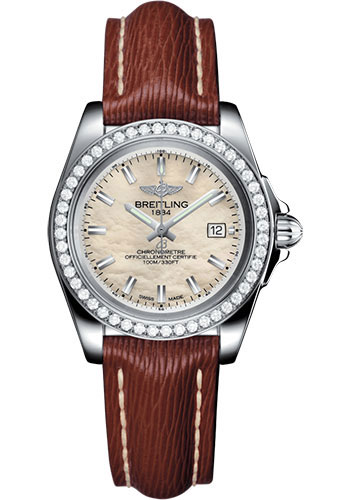 Breitling Galactic 32 Sleek Watch - Steel - Mother-Of-Pearl Dial - Brown Sahara Strap - Tang Buckle
