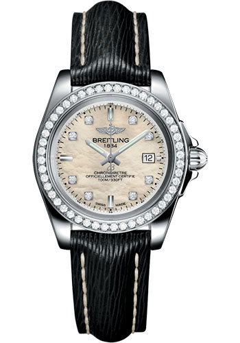 Breitling Galactic 32 Sleek Watch - Steel - Mother-Of-Pearl Diamond Dial - Black Sahara Strap