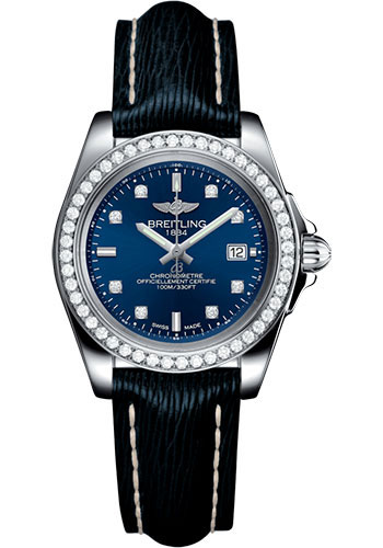 Breitling Galactic 32 Sleek Watch - Steel - Horizon Blue Diamond Dial - Blue Sahara Strap - Tang Buckle