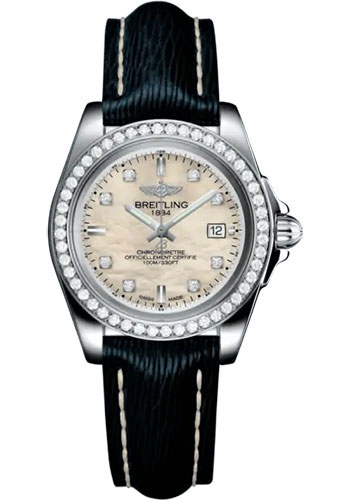 Breitling Galactic 32 Sleek Watch - Stainless Steel - Mother-Of-Pearl Dial - Blue Calfskin Leather Strap - Tang Buckle