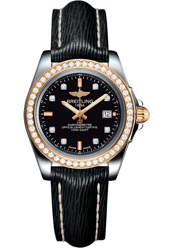 Breitling Galactic 32 Sleek Watch - Steel & rose Gold, gem-set bezel - Trophy Black Diamond Dial - Black Sahara Strap