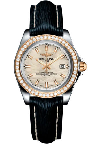 Breitling Galactic 32 Sleek Watch - Steel and 18K Rose Gold - Mother-Of-Pearl Dial - Blue Calfskin Leather Strap - Tang Buckle