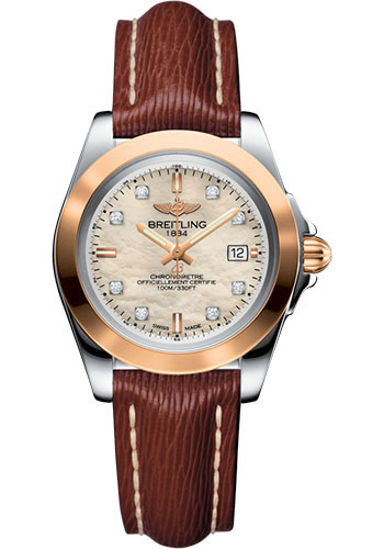 Breitling Galactic 32 Sleek Watch - Steel & rose Gold - Mother-Of-Pearl Diamond Dial - Brown Sahara Strap - Tang Buckle