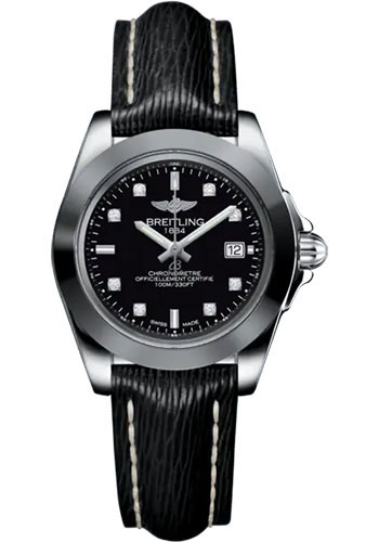 Breitling Galactic 32 Sleek Watch - Steel and Tungsten - Black Dial - Black Calfskin Leather Strap - Tang Buckle