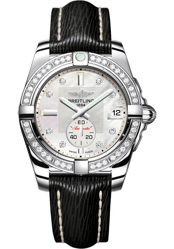Breitling Galactic 36 Automatic Watch - Steel - Pearl Diamond Dial - Black Sahara Strap