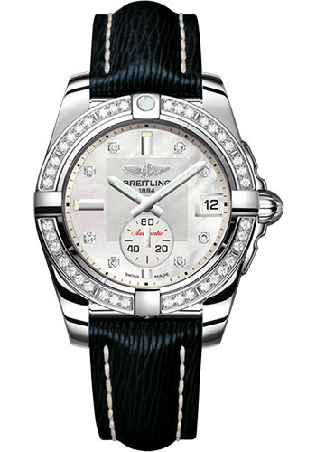 Breitling Galactic 36 Automatic Watch - Stainless Steel - Mother-Of-Pearl Dial - Blue Calfskin Leather Strap - Tang Buckle