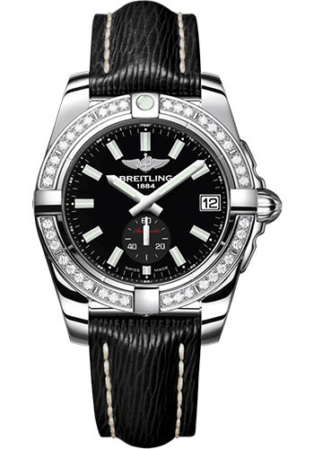 Breitling Galactic 36 Automatic Watch - Stainless Steel - Black Dial - Black Calfskin Leather Strap - Tang Buckle