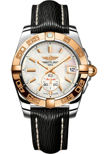 Breitling Galactic 36 Automatic Watch - Steel & rose Gold - Pearl Dial - Black Sahara Strap