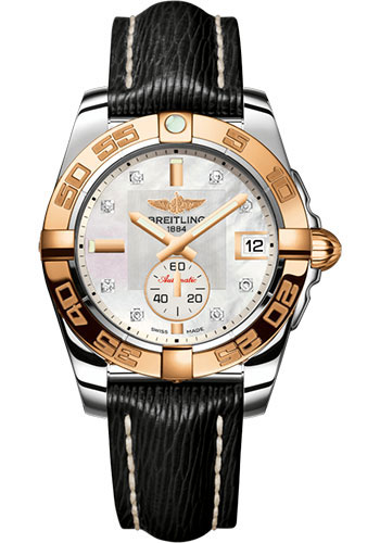 Breitling Galactic 36 Automatic Watch - Steel & rose Gold - Pearl Diamond Dial - Black Sahara Strap