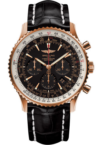 Breitling Navitimer 01 (46 mm) Watch - Red Gold - Black/Gold Dial - Black Croco Strap - Tang Buckle Limited Edition