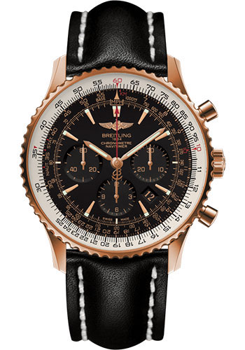 Breitling Navitimer 01 (46 mm) Watch - Red Gold - Black/Gold Dial - Black Leather Strap - Tang Buckle Limited Edition