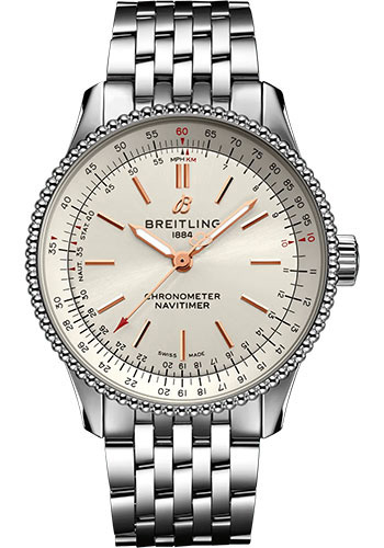 Breitling Navitimer Automatic 35 Watch - Stainless Steel - Silver Dial - Metal Bracelet