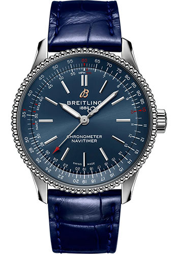 Breitling Navitimer Automatic 35 Watch - Stainless Steel - Blue Dial - Blue Alligator Leather Strap - Tang Buckle