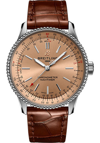Breitling Navitimer Automatic 35 Watch - Stainless Steel - Copper Dial - Brown Alligator Leather Strap - Tang Buckle