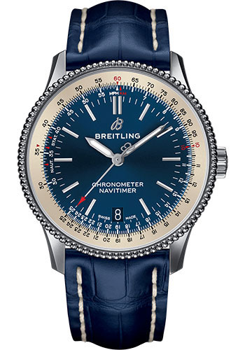 Breitling Navitimer 1 Automatic 38 Watch - Steel Case - Blue Dial - Blue Croco Strap