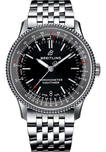 Breitling Navitimer 1 Automatic 38 Watch - Steel Case - Black Dial - Steel Navitimer Bracelet
