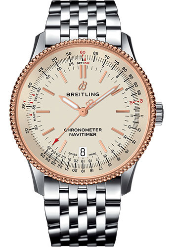Breitling Navitimer 1 Automatic 38 Watch - Steel and Red Gold Case - Silver Dial - Steel Navitimer Bracelet