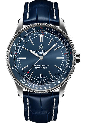 Breitling Navitimer Automatic 41 Watch - Stainless Steel - Blue Dial - Blue Alligator Leather Strap - Folding Buckle