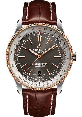 Breitling Navitimer Automatic 41 Watch - Steel & Red Gold - Anthracite Dial - Brown Croco Strap - Folding Buckle