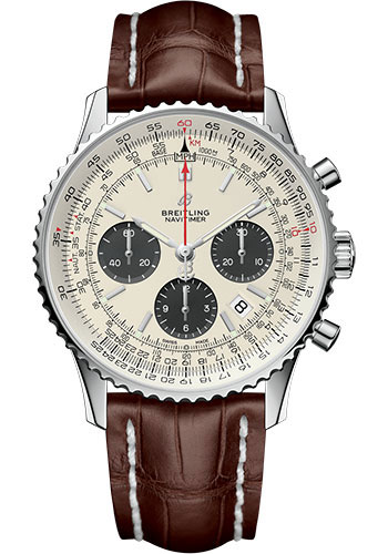 Breitling Navitimer 1 B01 Chronograph 43 Watch - Steel Case - Mercury Silver Dial - Brown Croco Strap