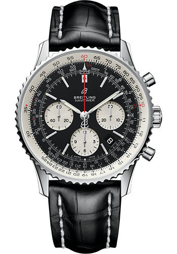 Breitling Navitimer 1 B01 Chronograph 43 Watch - Steel Case - Black Dial - Black Croco Strap