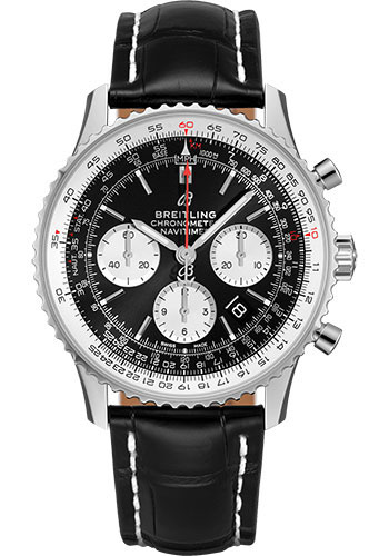 Breitling Navitimer B01 Chronograph 43 Watch - Steel - Black Dial - Black Croco Strap - Folding Buckle