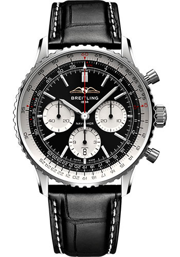 Breitling Breitling Navitimer B01 Chronograph 43 Watch - Steel - Black Dial - Black Croco Strap - Folding Buckle