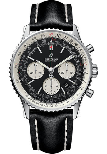 Breitling Navitimer 1 B01 Chronograph 43 Watch - Steel Case - Black Dial - Black Leather Strap
