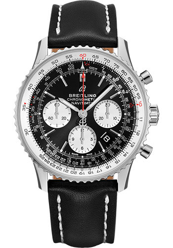 Breitling Navitimer B01 Chronograph 43 Watch - Steel - Black Dial - Black Leather Strap - Folding Buckle
