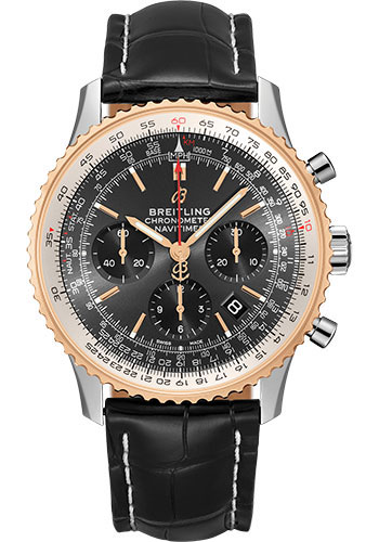Breitling Navitimer B01 Chronograph 43 Watch - Steel & Red Gold - Stratos Gray Dial - Black Croco Strap - Folding Buckle