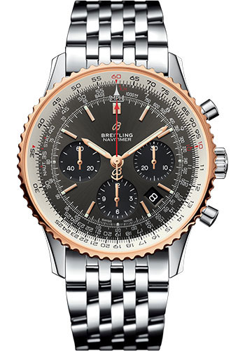 Breitling Navitimer 1 B01 Chronograph 43 Watch - Steel and Red Gold Case - Stratos Gray Dial - Steel Pilot Bracelet