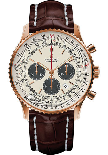 Breitling Navitimer 1 B01 Chronograph 46 Watch - Red Gold Case - Silver Dial - Brown Croco Strap
