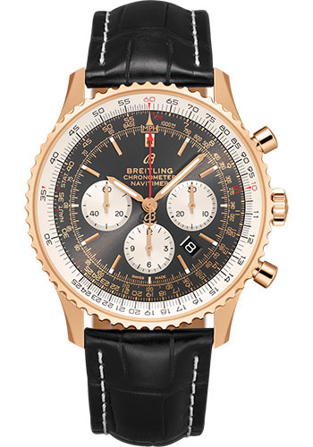 Breitling Navitimer B01 Chronograph 46 Watch - 18k Red Gold - Anthracite Dial - Black Croco Strap - Folding Buckle