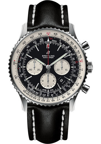 Breitling Navitimer 1 B01 Chronograph 46 Watch - Steel Case - Black Dial - Black Leather Strap