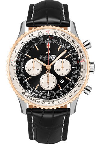 Breitling Navitimer B01 Chronograph 46 Watch - Steel & Red Gold - Black Dial - Black Croco Strap - Folding Buckle