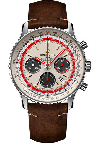 Breitling Navitimer B01 Chronograph 43 TWA Watch - Steel - White Dial - Brown Nubuck Strap - Tang Buckle