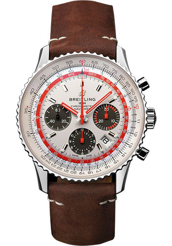 Breitling Navitimer B01 Chronograph 43 TWA Watch - Steel - White Dial - Brown Nubuck Strap - Folding Buckle