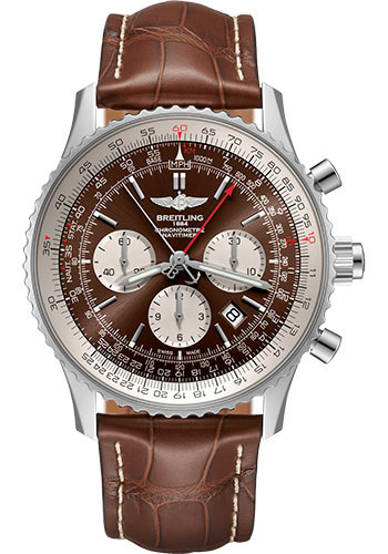 Breitling Navitimer B03 Chronograph Rattrapante 45 Watch - Steel - Panamerican Bronze Dial - Brown Croco Strap - Folding Buckle