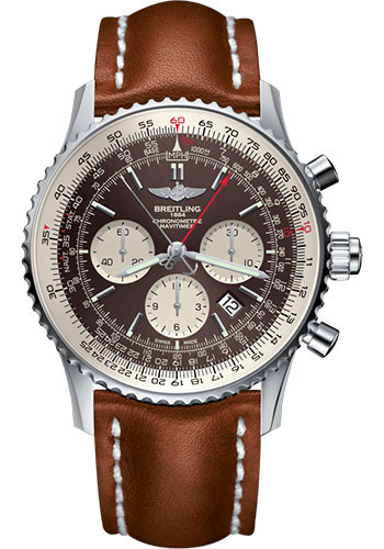 Breitling Navitimer B03 Chronograph Rattrapante 45 Watch - Steel - Panamerican Bronze Dial - Gold Leather Strap - Folding Buckle