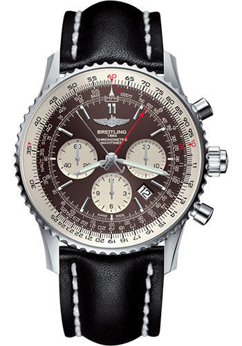 Breitling Navitimer B03 Chronograph Rattrapante 45 Watch - Steel - Panamerican Bronze Dial - Black Leather Strap - Tang Buckle