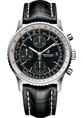 Breitling Navitimer 1 Chronograph 41 Watch - Steel Case - Black Dial - Black Croco Strap