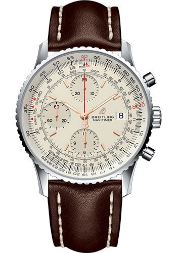Breitling Navitimer 1 Chronograph 41 Watch - Steel Case - Mercury Silver Dial - Brown Leather Strap